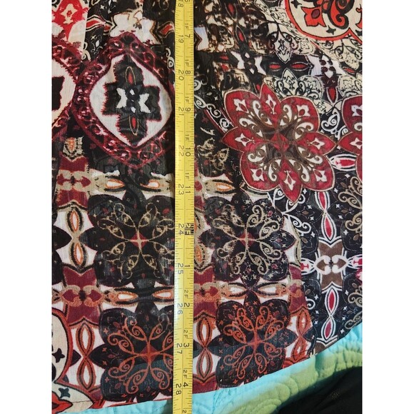 Zac‎ & Rachel Sheer Red/Black  Blouse w/ Pockets Top 3/4 Sleeve Button Down Top. - Picture 9 of 9